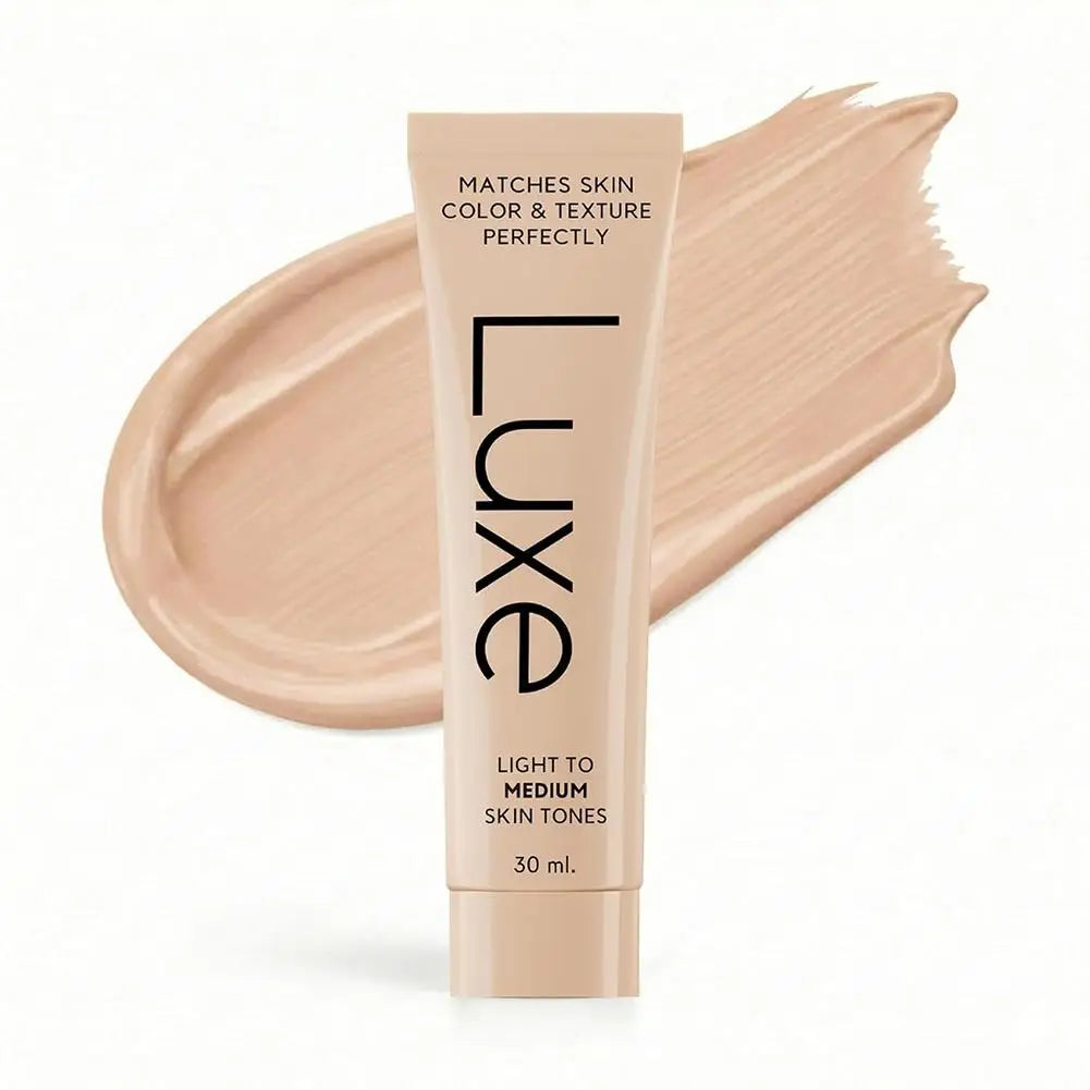 Luxe makeup product with a swatch on a white background