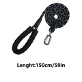 A black and white patterned dog leash with a padded black handle and a silver metal carabiner, shown on a white background with the text 'Lenght:150cm/59in' below.