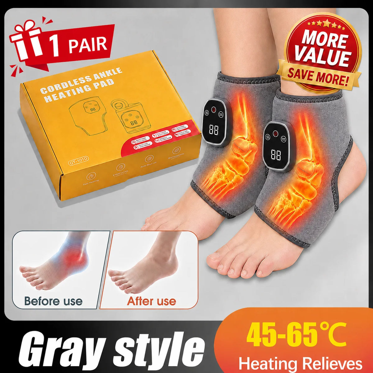Cordless Heated Ankle & Wrist Massager – Vibration Warmth Support for Home & Travel