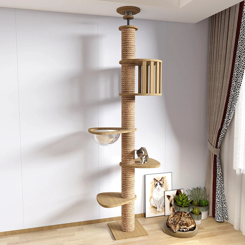 Heavy Duty Solid Wood Cat Climbing Tower | Multi-Platform Tall Cat Tree
