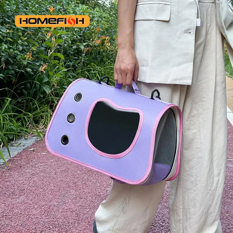Portable Pet Carrier Bag | Outdoor Foldable Shoulder Tote for Small Dogs and Cats | Breathable Travel Kennel with Comfort Strap and Transparent Ventilation Windows