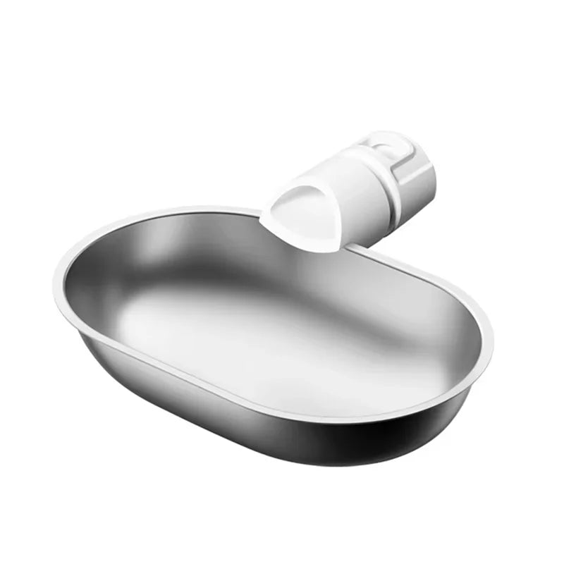 Metallic sink with white faucet on a white background