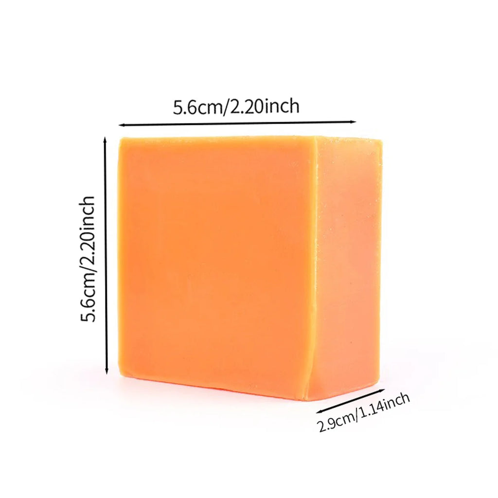 Orange foam block with measurements on a white background