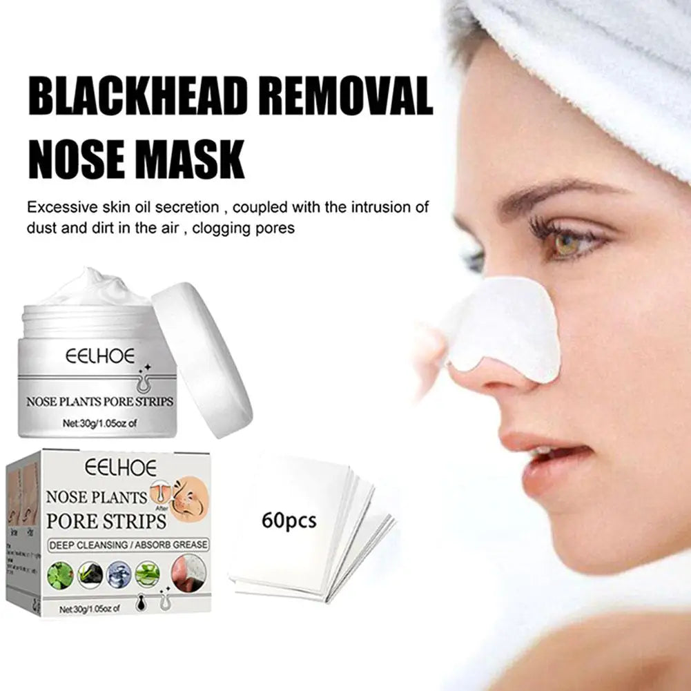 Blackhead removal nose mask with Eelhoe product packaging on a white background