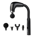 Black handheld massage device with attachments on a white background