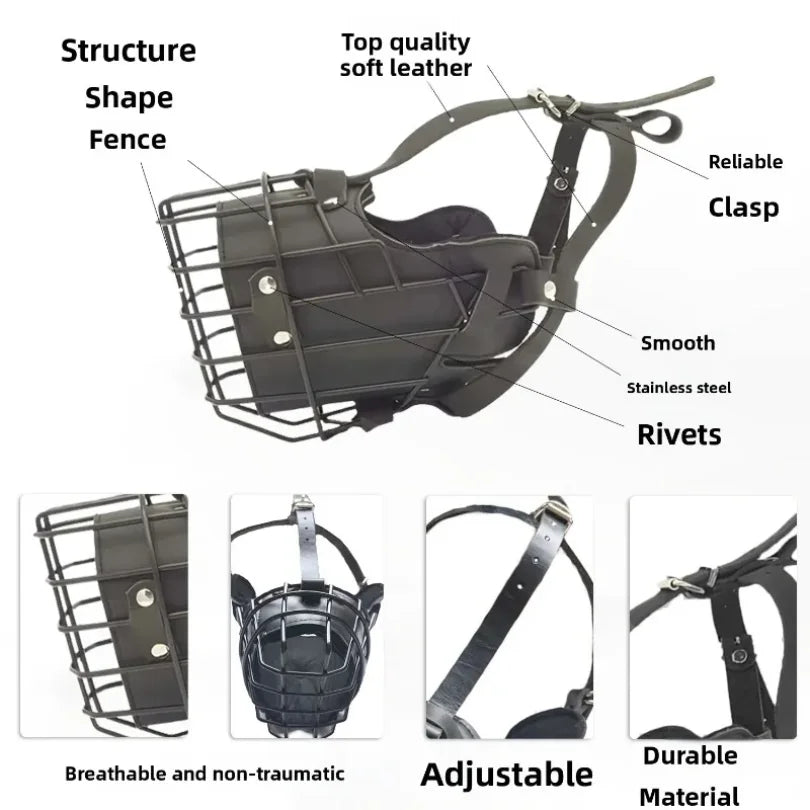 Dog muzzle with features labeled on a white background