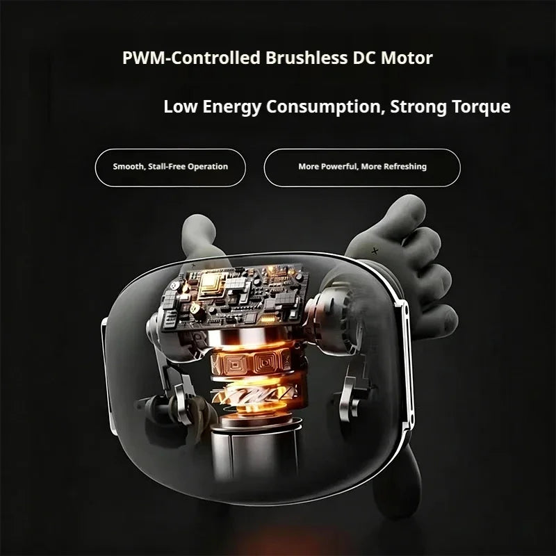 PWM-Controlled Brushless DC Motor with hand holding it on a black background