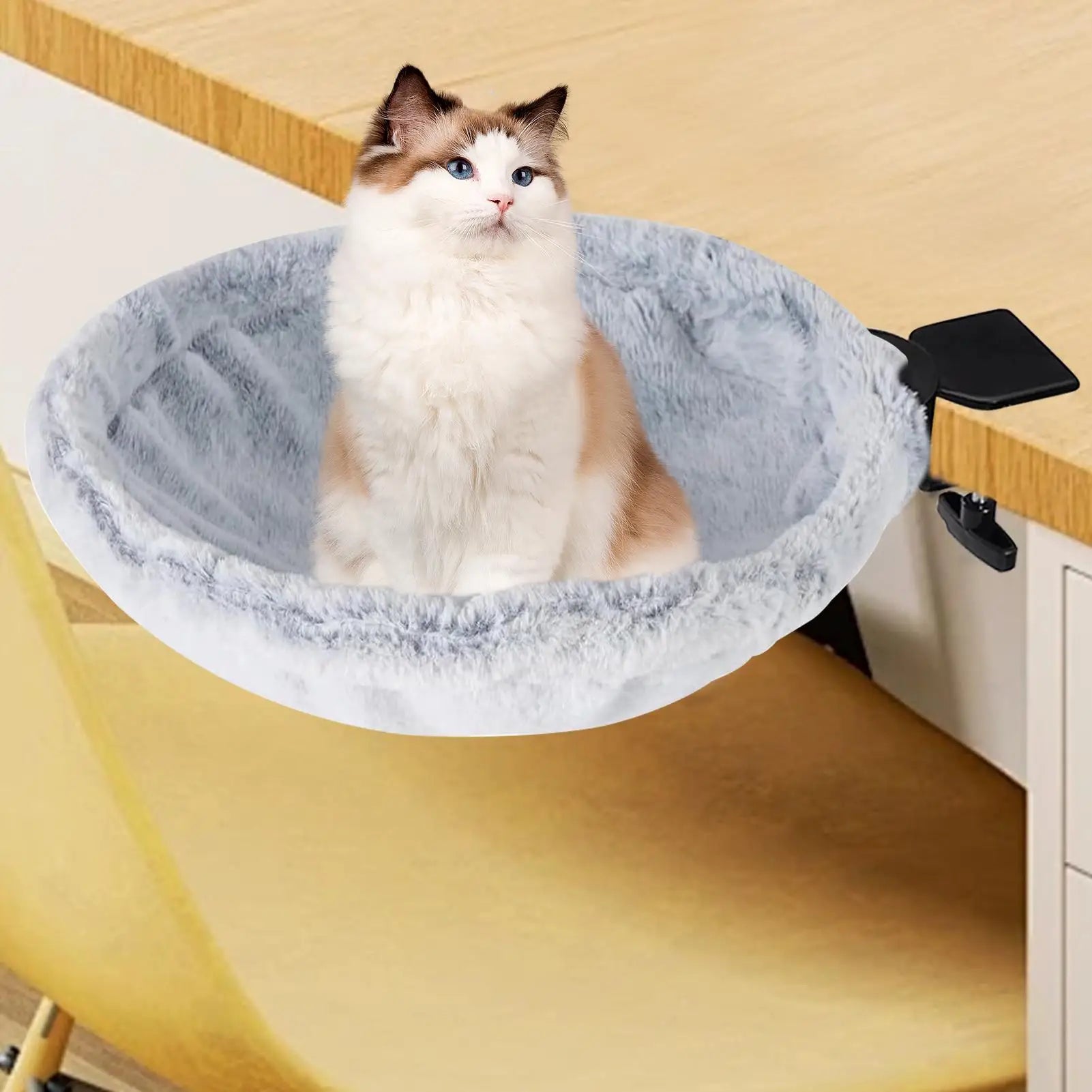 180° Rotating Cat Desk Bed Hammock – Ergonomic Under-Desk Clamp-On Pet Bed & Office Office Lounge