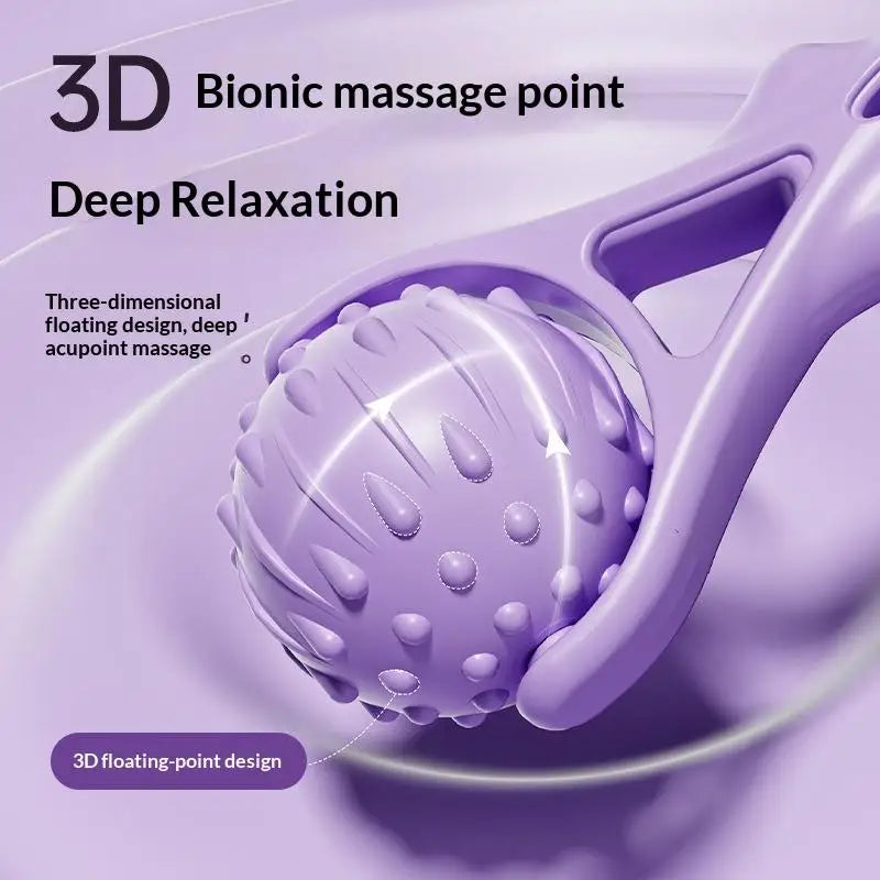 Purple massage tool with text on a purple background