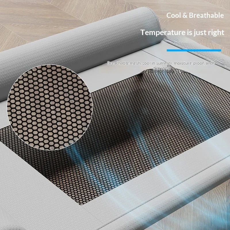Roll of breathable mesh material with a close-up detail on a wooden floor.