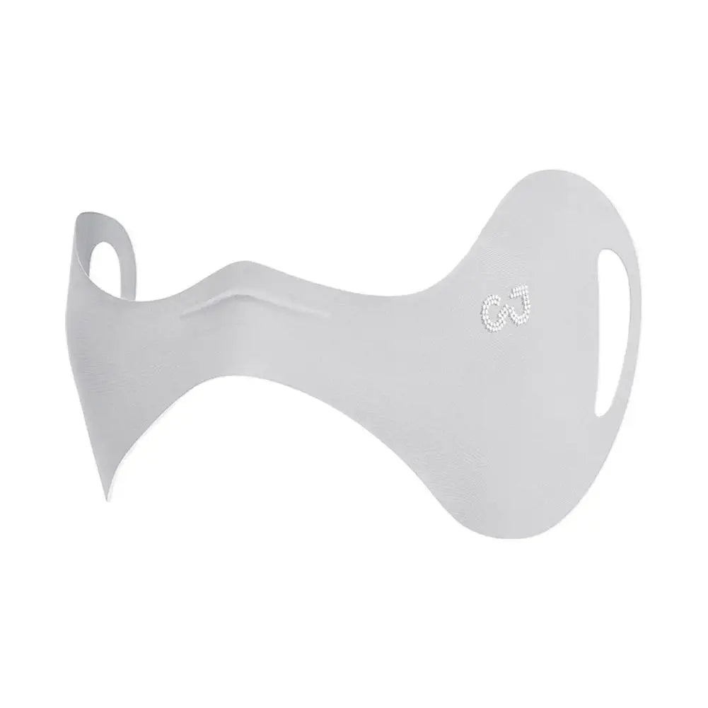 Gray face mask with a logo on a white background