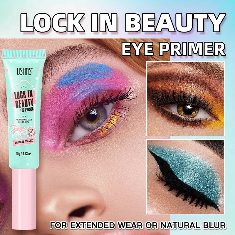 Ushas Lock In Beauty Eye Primer with close-up of eye makeup application