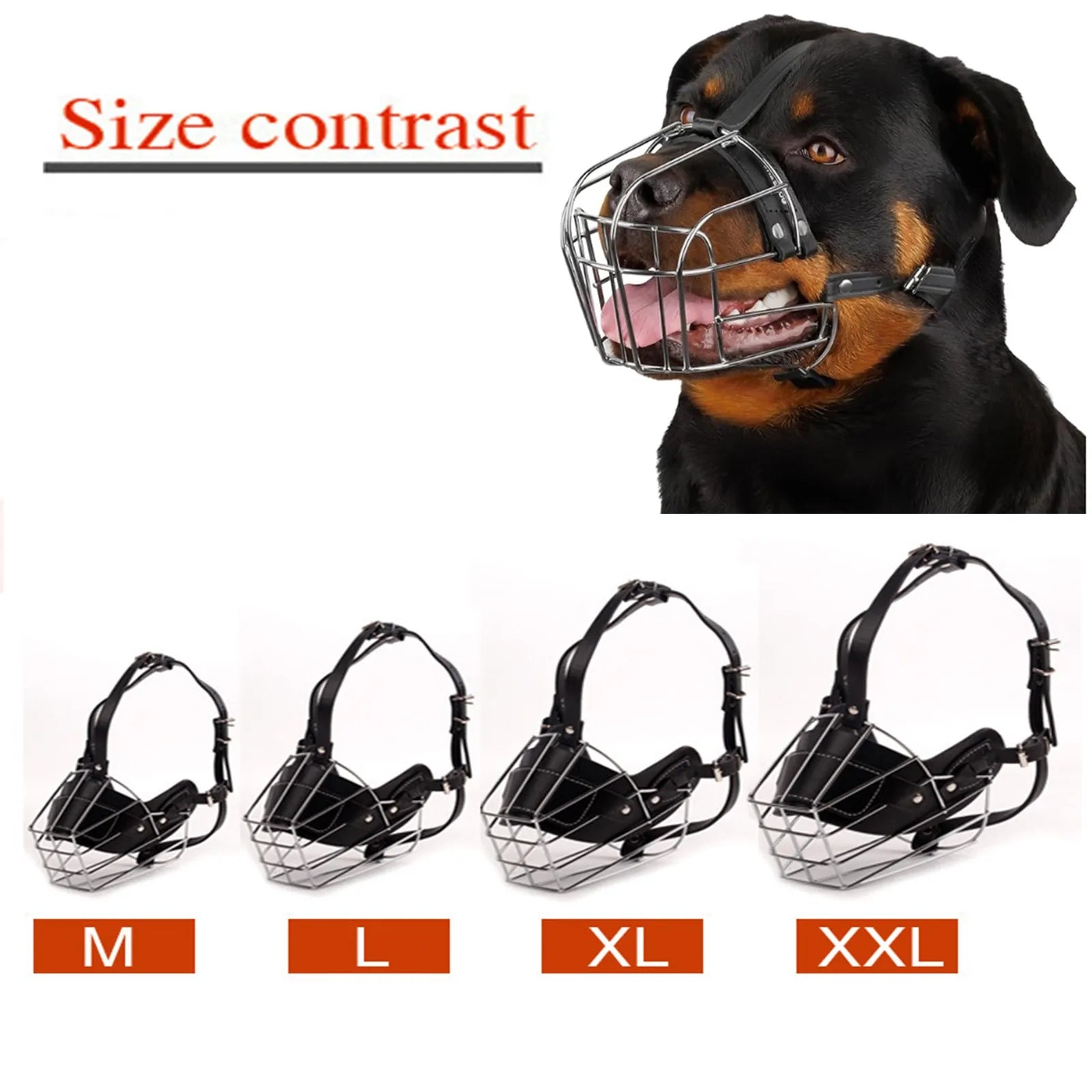 Heavy-Duty Basket Dog Muzzle | Anti-Biting Barking and Chewing Metal & Leather Snout Mask | Adjustable Breathable Safety Training Guard for Medium and Large Dogs